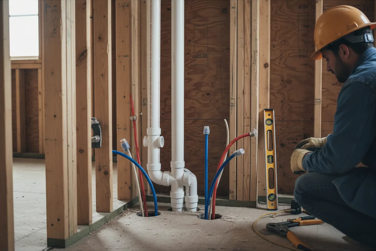 Drain and supply rough-in during Leak Detection in Montello