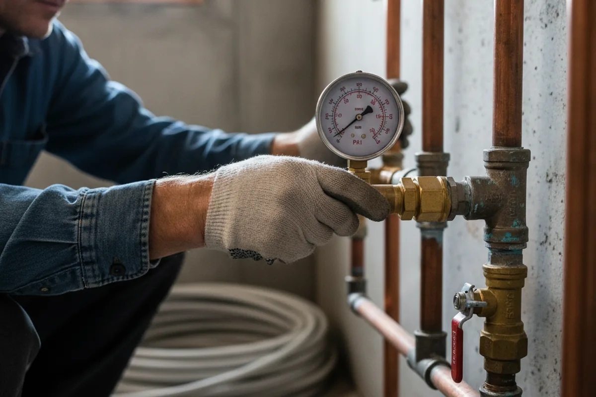 Pressure testing a repaired line during Water Line Repair in Montello